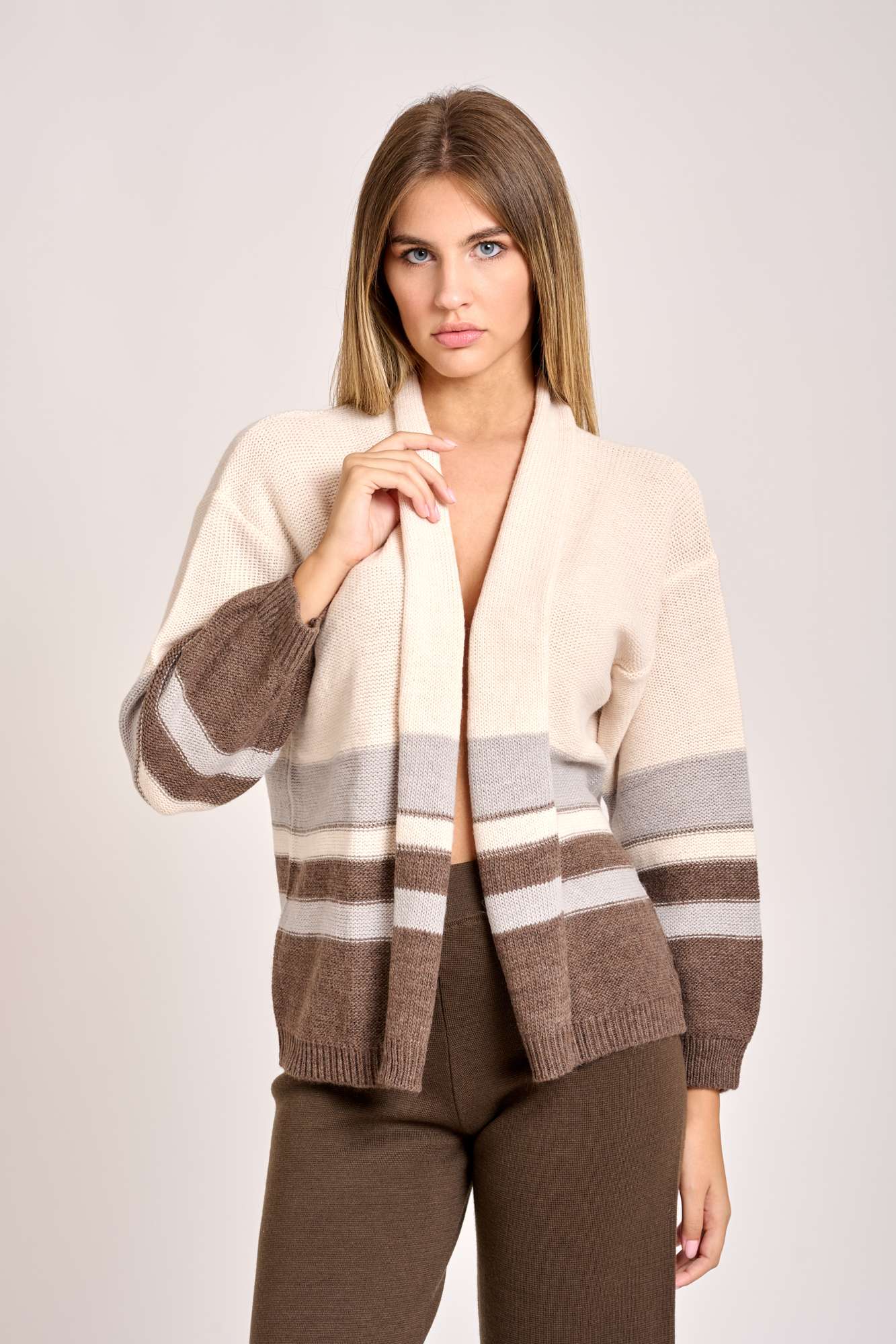 Cardigan a Righe Moka